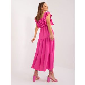 Tmavě růžové šaty s volány a elastickým pasem obraz