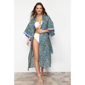Trendyol Kimono & Kaftan with Floral Pattern Belted Maxi Woven Ribbon Accessory obraz