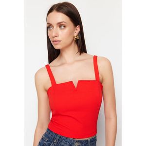 Trendyol Red Strappy Square Neck Back Zipper Detailed Knitted Blouse obraz