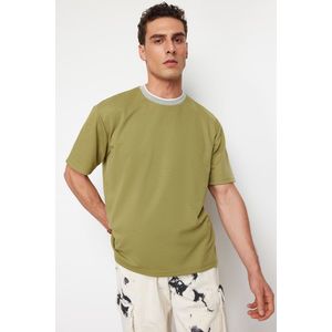 Trendyol Limited Edition Khaki Relaxed/Comfortable Cut Knitwear Taped Textured Pique T-Shirt obraz