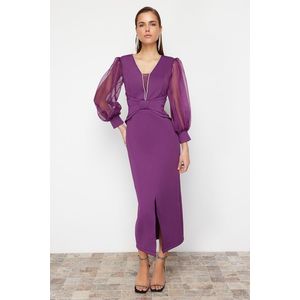 Trendyol Purple Tulle Sleeve Detailed Woven Long Evening Dress obraz
