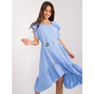 Světle modré asymetrické šaty s volány obraz