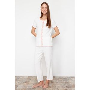 Trendyol Ecru Ribbon/Bow Detail Wrap Knitted Pajama Set obraz