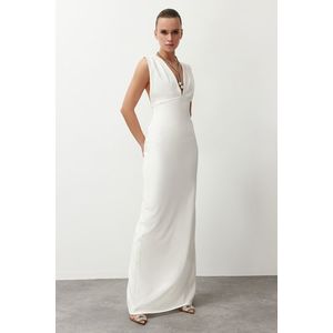 Trendyol White Deep V-neck Woven Long Elegant Evening Dress obraz