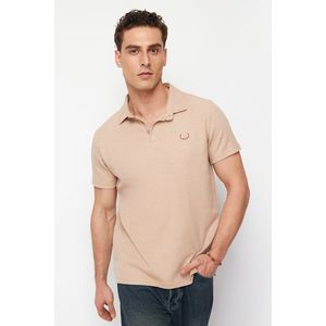 Trendyol Camel Regular/Normal Cut Embroidered Textured Polo Collar T-Shirt obraz