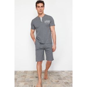 Trendyol Smoked Button Collar Regular Fit Pajama Set with Knitted Shorts obraz