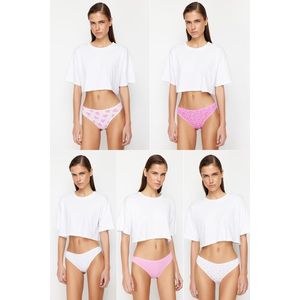 Trendyol Pink-Multicolor 5-Pack Cotton Brazilian Knitted Panties obraz