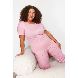Trendyol Curve Pink Heart Pattern Knitted Pajamas Set obraz