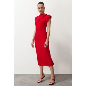 Trendyol Red Degaje Collar Body-Fitting Woven Stylish Evening Dress obraz