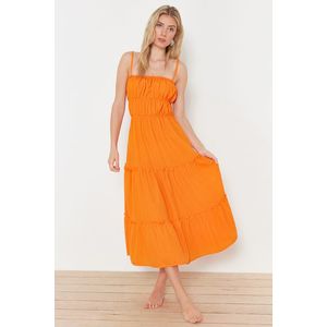 Trendyol Orange Maxi Woven Gathered Beach Dress obraz