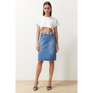Trendyol Blue Slit Midi Denim Skirt obraz
