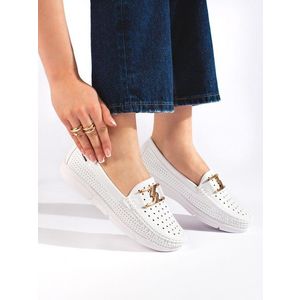 GOODIN Women's white loafers with buckle obraz