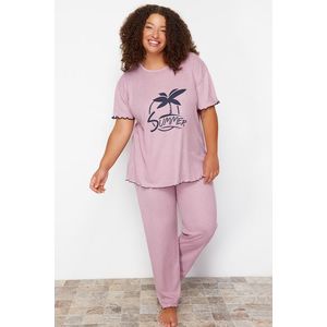 Trendyol Curve Pale Pink Motto Camisole Knitted Pajamas Set obraz