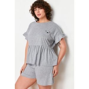 Trendyol Curve Gray Melange Koala Embroidered Single Jersey Knitted Pajamas Set obraz