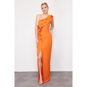 Trendyol Orange Flounced Single Sleeve Woven Long Evening Dress obraz