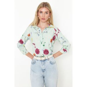 Trendyol Mint Flower Patterned Regular Fit Woven Shirt obraz