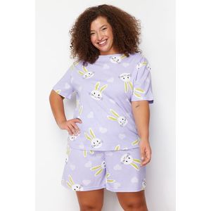 Trendyol Curve Lilac Single Jersey Knitted Plus Size Pajamas Set obraz