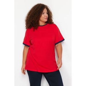 Trendyol Curve Red Color Block Detailed Boyfriend Knitted T-shirt obraz