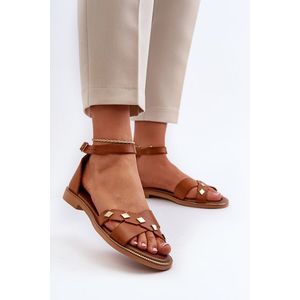 Zazoo dámské ploché kožené sandály, hnědé obraz