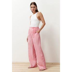 Trendyol Pink Modal Slim Belt Pleated Wide Cut Wide Leg Woven Trousers obraz