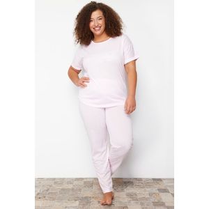 Trendyol Curve Pink Checkered Knitted Pajamas Set obraz