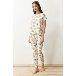Trendyol Ecru Cotton Animal Pattern Knitted Pajamas Set obraz