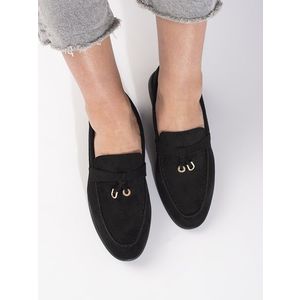 Shelvt Women's black suede loafers obraz