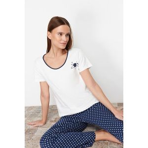 Trendyol White-Multi Color Cotton Polka Dot Knitted Pajamas Set obraz