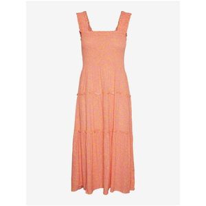 Růžovo-oranžové dámské květované midi šaty Vero Moda Menny - Dámské obraz