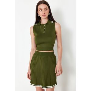 Trendyol Green Polo Neck Pleated Knitwear Top-Top Set obraz