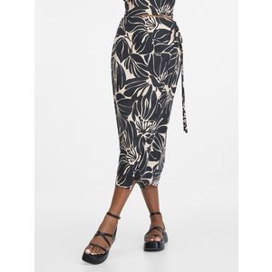 Béžovo-černá dámská zavinovací midi sukně s příměsí lnu ORSAY obraz