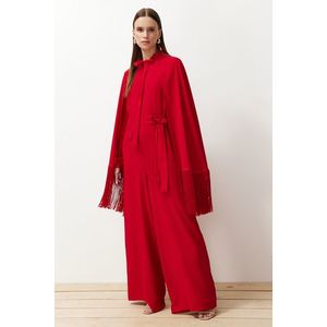 Trendyol Red Tasseled Evening Dress Jumpsuit- Cape Suit obraz