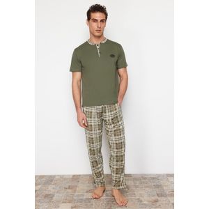 Trendyol Men's Khaki Regular Fit Plaid Knitted Pajama Set obraz