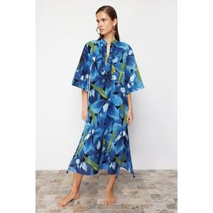 Trendyol Blue-Green Floral Patterned Maxi Woven Kimono&Kaftan obraz