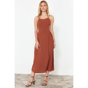 Trendyol Cinnamon Skirt Waist Opening Back Detail Midi Woven Dress obraz