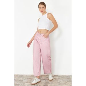 Trendyol Pink Striped High Waist Barrel Jeans obraz