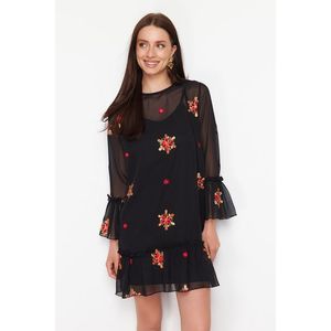 Trendyol Black Floral Shift Chiffon Lined Mini Woven Dress obraz