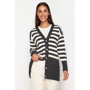Trendyol Anthracite V-Neck Striped Knitwear Cardigan obraz
