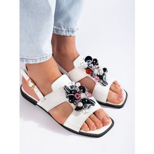 Shelvt White women's sandals with decoration obraz