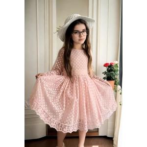 N8712 Dewberry Princess Model Girls Dress with Hat & Lace-PINK obraz