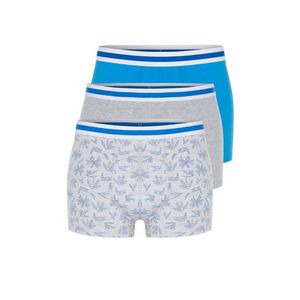 Trendyol 3-Piece Grey-Blue Tropical Patterned-Plain Mix Cotton Boxers obraz