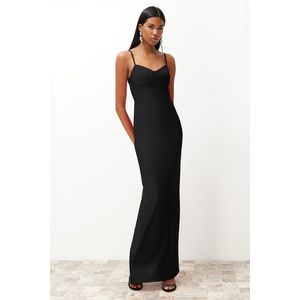 Trendyol Black Chest Detailed Fitted Long Evening Dress obraz