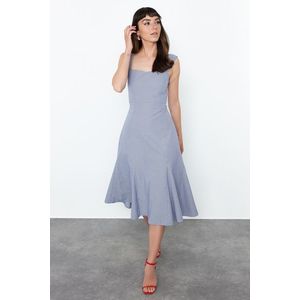 Trendyol Blue A-Line Gipe Detailed Midi Woven Dress obraz