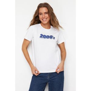 Trendyol White 100% Cotton Printed Regular/Regular Fit Crew Neck Knitted T-Shirt obraz