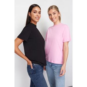 Trendyol Pink-Black 2-Pack 100% Cotton Basic High Neck Knitted T-Shirt obraz