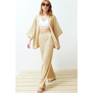 Trendyol Stone Relaxed/Comfortable Cut Kimono Knitted Top and Bottom Set obraz