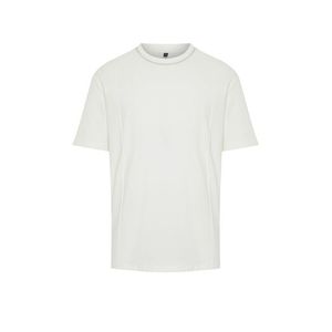 Trendyol Ecru Relaxed/Comfortable Cut More Sustainable Contrast Collar Ribbed 100% Organic Cotton T-shirt obraz