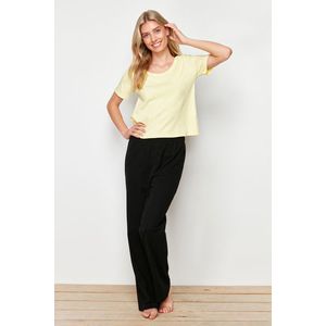 Trendyol Yellow 100% Cotton Corded Knitted Pajamas Set obraz