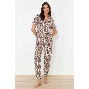 Trendyol Multicolored Cotton Leopard Pattern Knitted Pajamas Set obraz