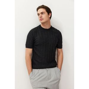 Trendyol Anthracite Slim-Tight Fit Crew Neck Basic Knitwear T-shirt obraz